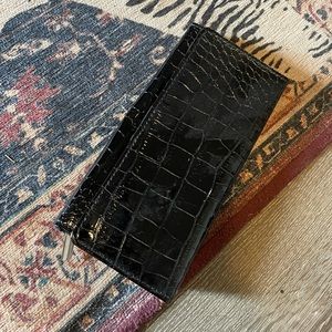 Black faux croc leather wallet